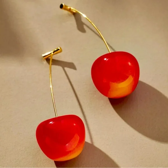 Red Cherry Drop Earrings Cute Acrylic Fruit Earrings Summer Spring Fashion - Picture 1 of 3